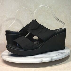 Crocs Leigh II Women's 10 Black Wedge Sandals Dual Comfort Slides Platforms